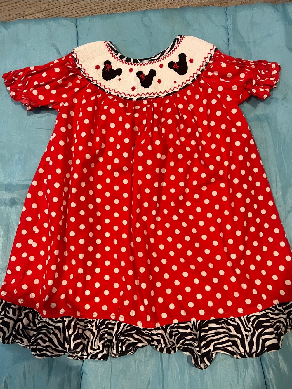 Red Polka Dot Girls' Smocked Dress with Embroidered Accents
